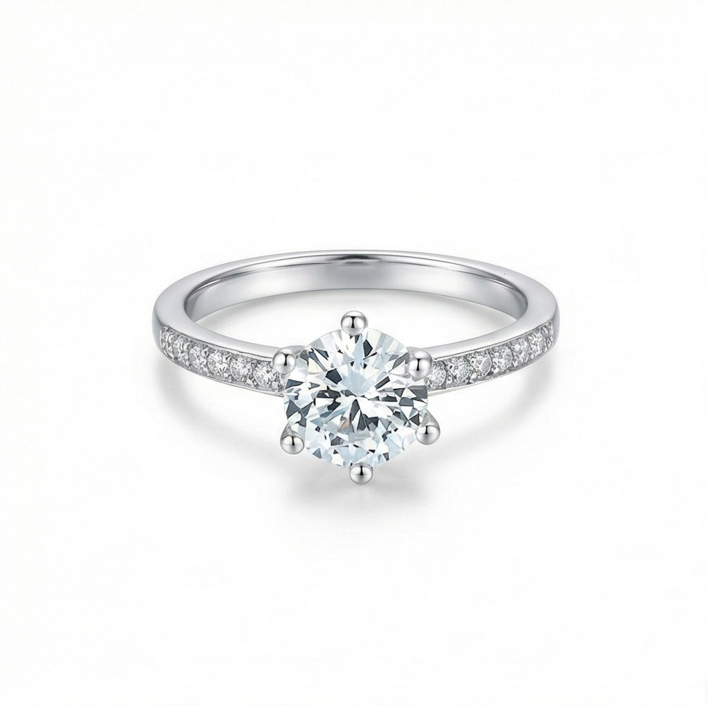 925 Sterling Silver Classic Solitaire Pave Band Engagement Ring Jewellery For Women : AG0202-62