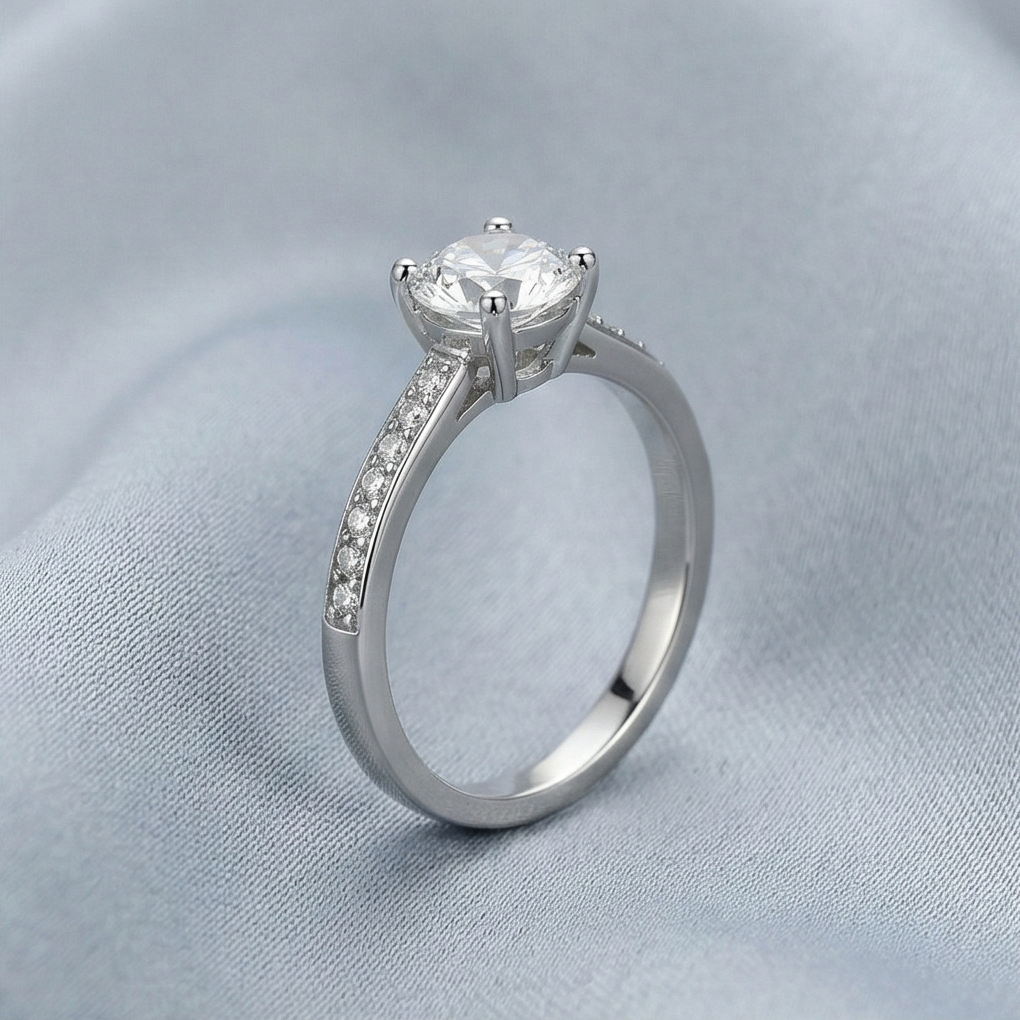 925 Sterling Silver Classic Solitaire Pave Band Engagement Ring Jewellery For Women : AG0202-62