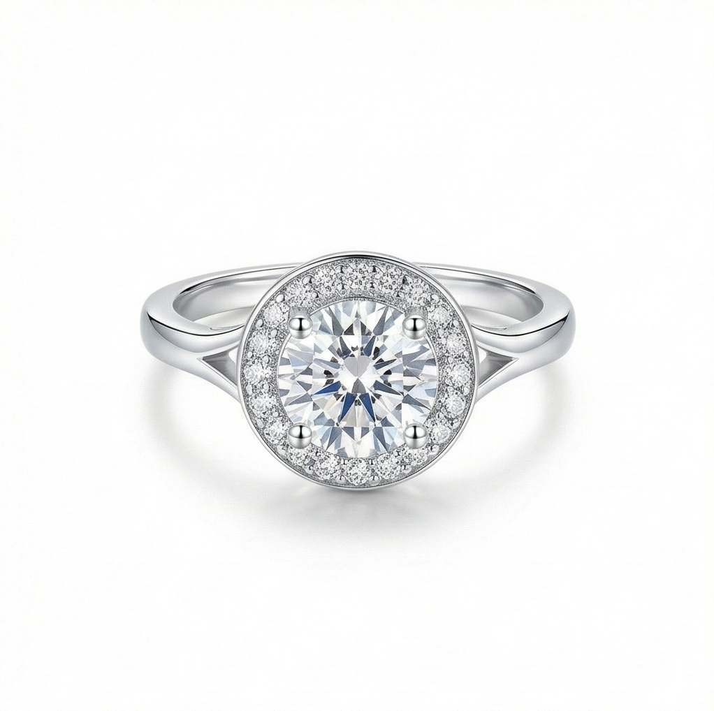 925 Sterling Silver Round Halo Split Shank Statement Ring Jewellery For Women : AG0202-64