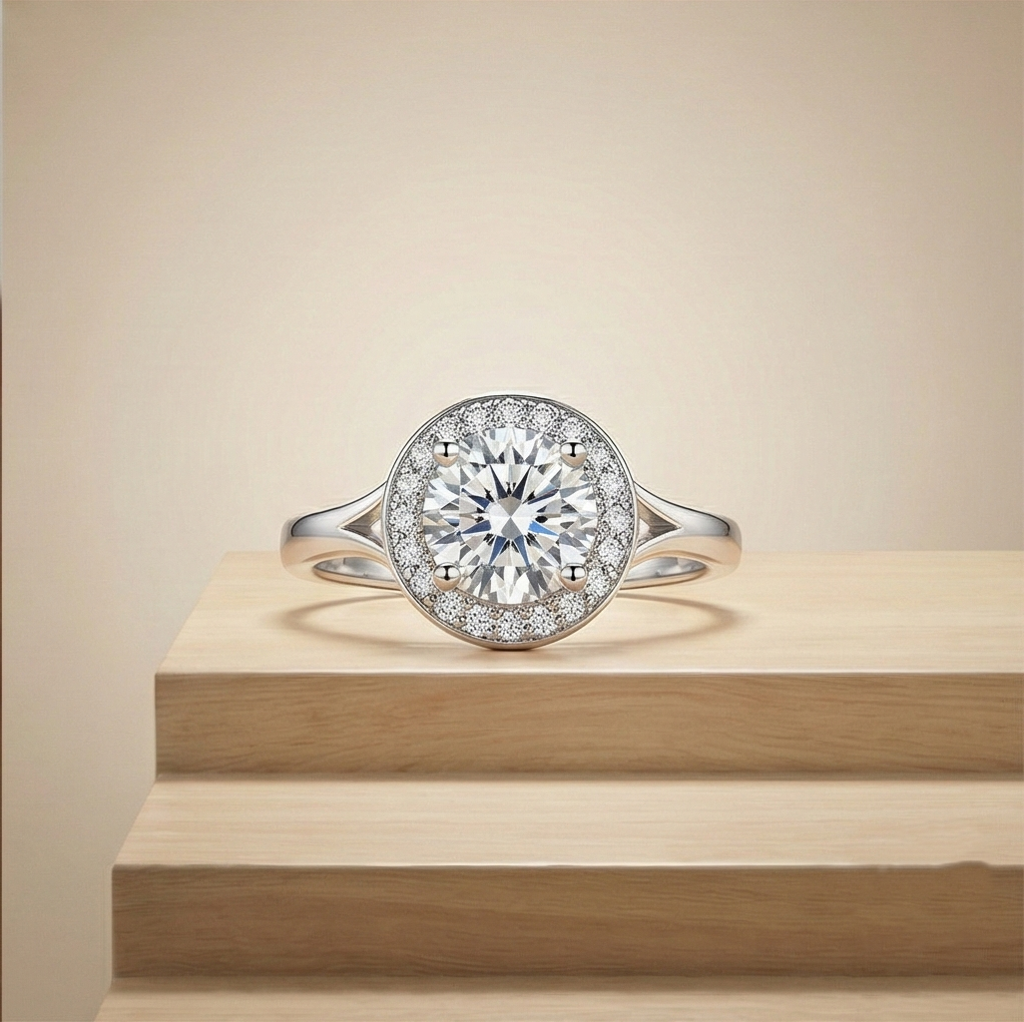 925 Sterling Silver Round Halo Split Shank Statement Ring Jewellery For Women : AG0202-64