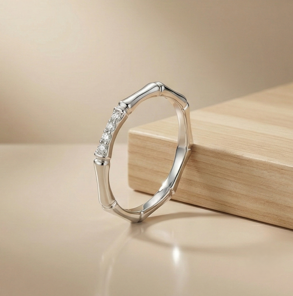 925 Sterling Silver Bamboo Style Minimalist Stackable Ring Jewellery For Women : AG0202-70