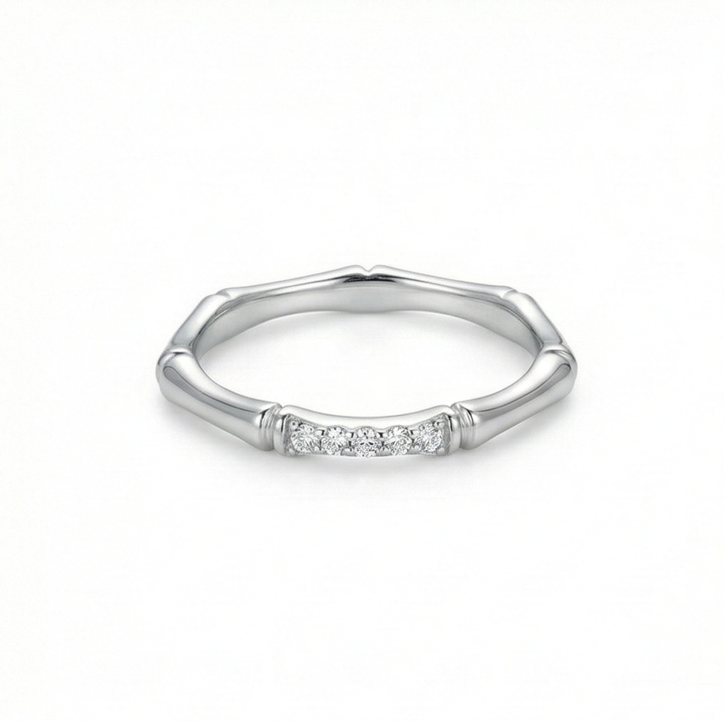 925 Sterling Silver Bamboo Style Minimalist Stackable Ring Jewellery For Women : AG0202-70