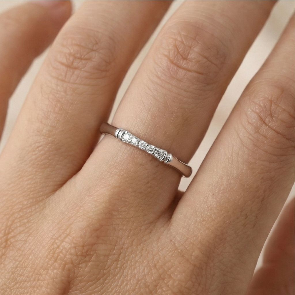 925 Sterling Silver Bamboo Style Minimalist Stackable Ring Jewellery For Women : AG0202-70