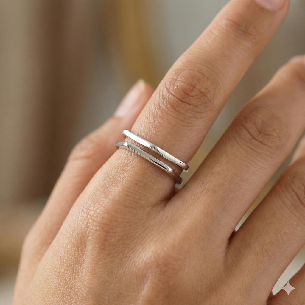 925 Sterling Silver Geometric Hexagon Open Ring High Polish Adjustable Minimalist Jewellery For Women : AG0202-71-79