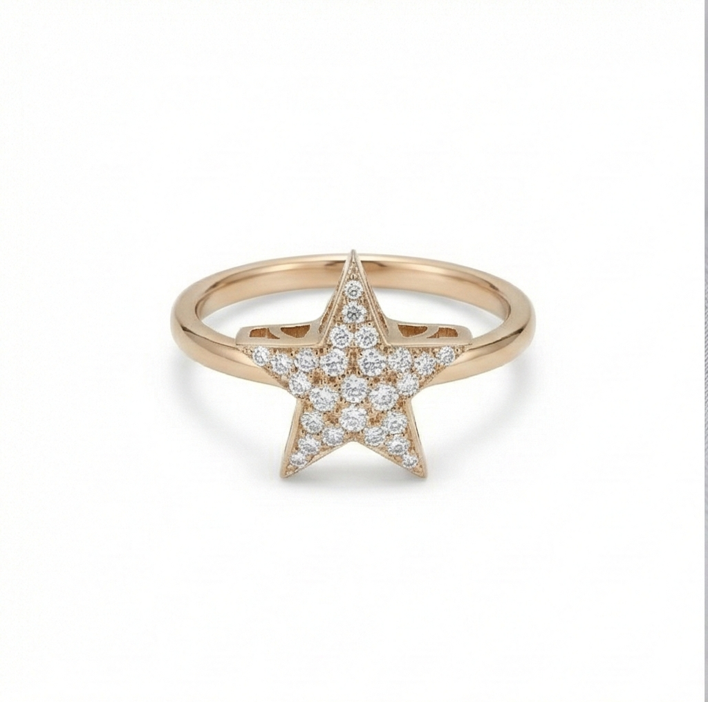 925 Sterling Silver Celestial Star Ring Rose Gold Plated Statement Jewellery For Women And Girls : AG0202-77