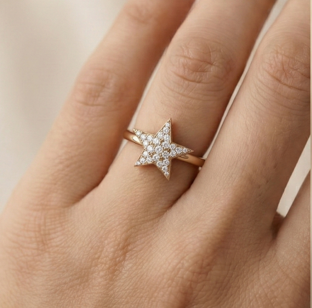 925 Sterling Silver Celestial Star Ring Rose Gold Plated Statement Jewellery For Women And Girls : AG0202-77