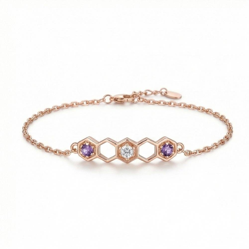 925 Sterling Silver Hexagon Honeycomb Bracelet Jewellery Rose Gold Plated : AG0202-86