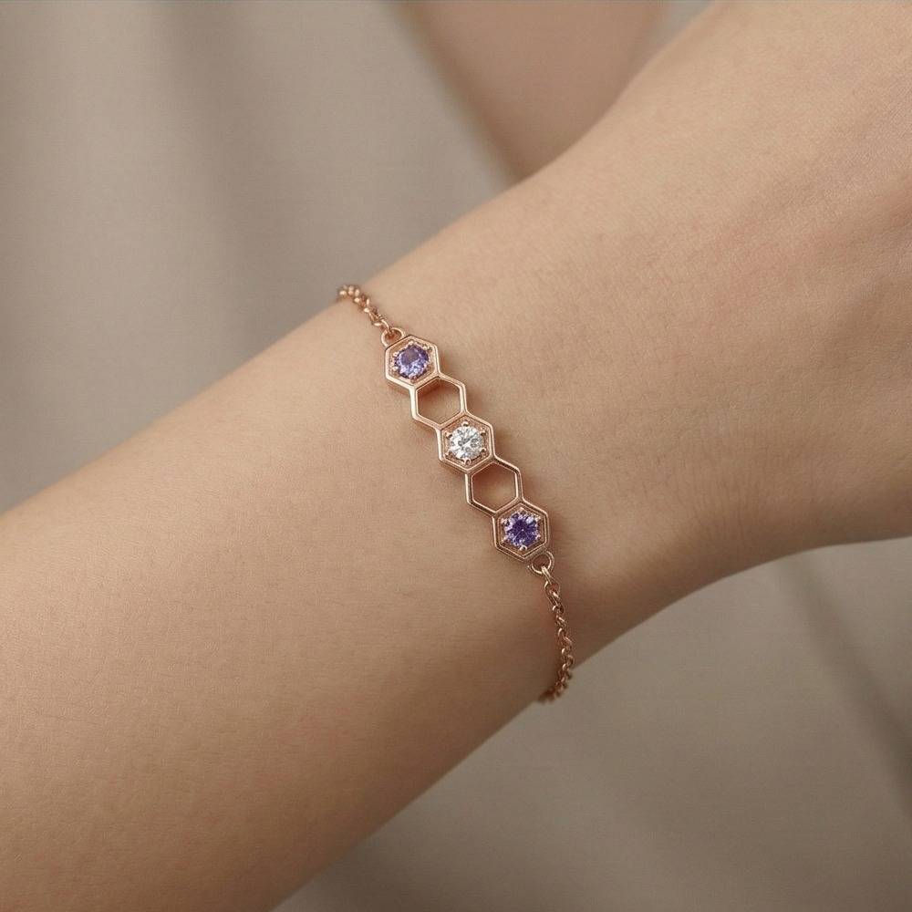 925 Sterling Silver Hexagon Honeycomb Bracelet Jewellery Rose Gold Plated : AG0202-86