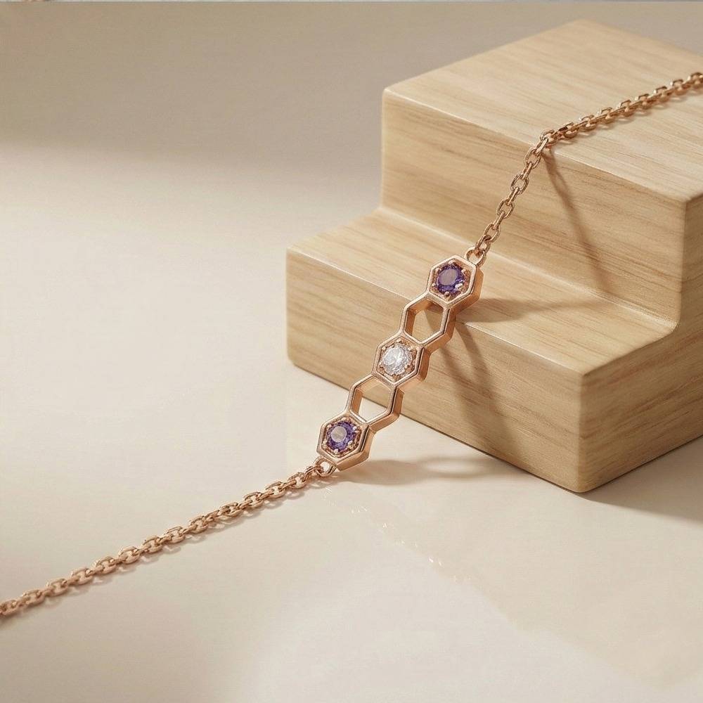 925 Sterling Silver Hexagon Honeycomb Bracelet Jewellery Rose Gold Plated : AG0202-86