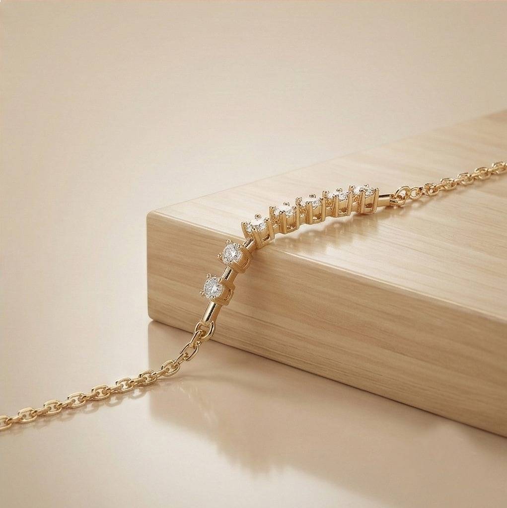 925 Sterling Silver Curved Stone Bar Bracelet Jewellery Gold Plated : AG0202-89