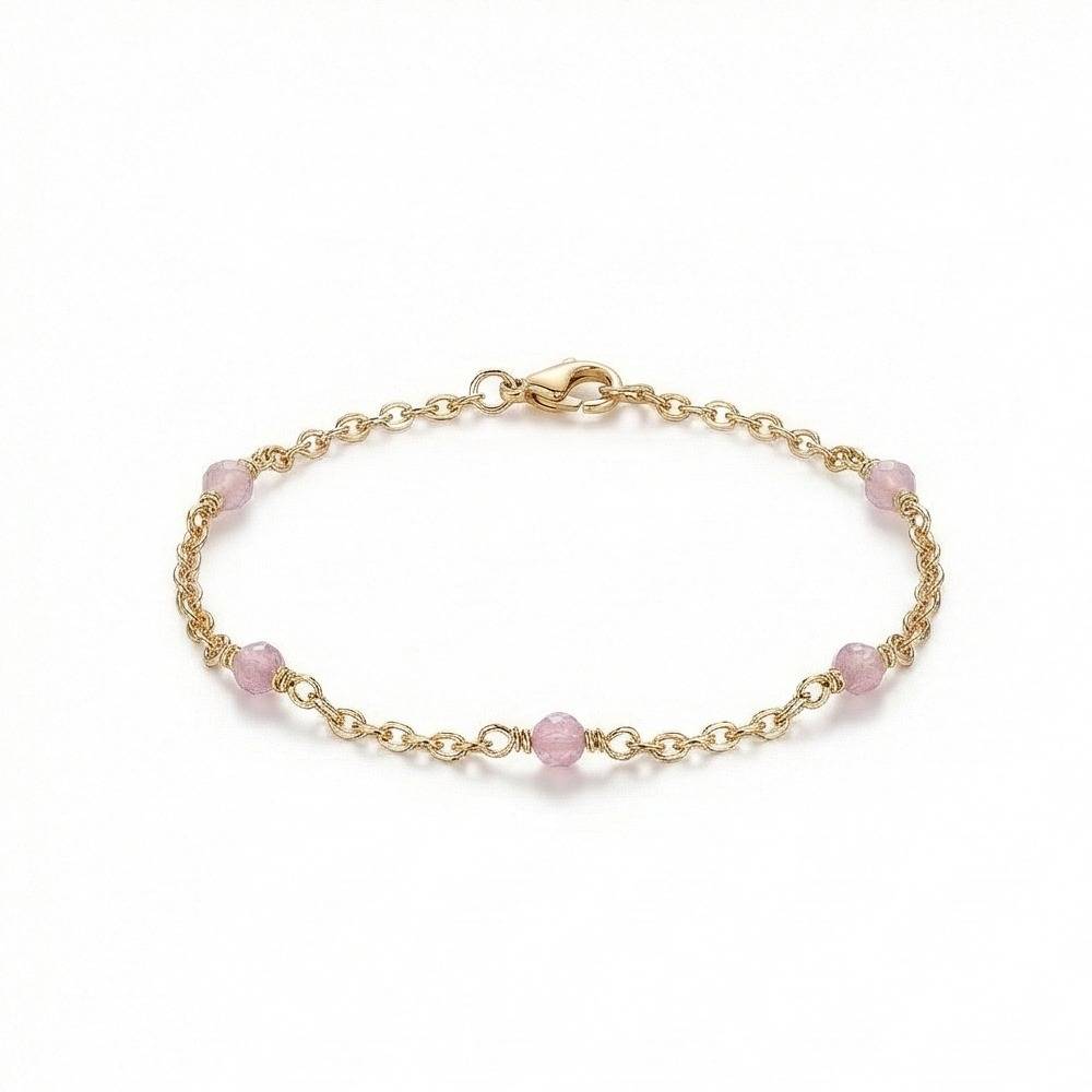 925 Sterling Silver Pink Beaded Station Bracelet Jewellery Rose Gold Plated : AG0202-91