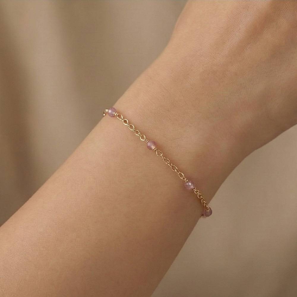 925 Sterling Silver Pink Beaded Station Bracelet Jewellery Rose Gold Plated : AG0202-91