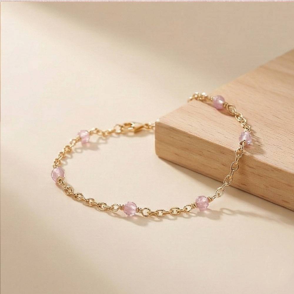 925 Sterling Silver Pink Beaded Station Bracelet Jewellery Rose Gold Plated : AG0202-91