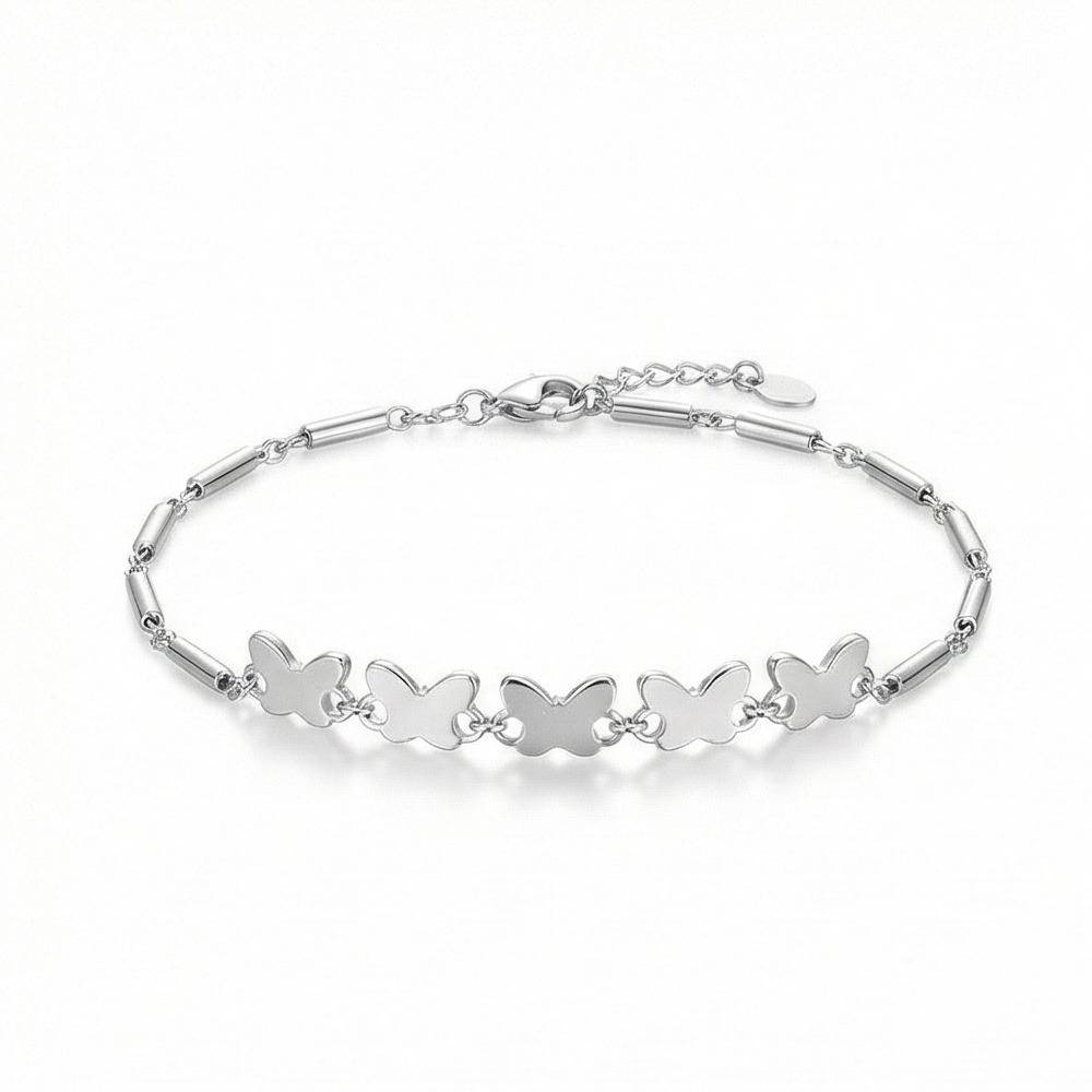 925 Sterling Silver Delicate Butterfly Station Chain Bracelet Jewellery With Rhodium Finish : AG0202-96