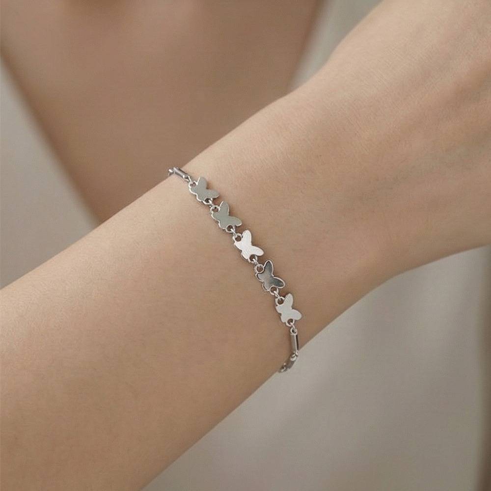 925 Sterling Silver Delicate Butterfly Station Chain Bracelet Jewellery With Rhodium Finish : AG0202-96