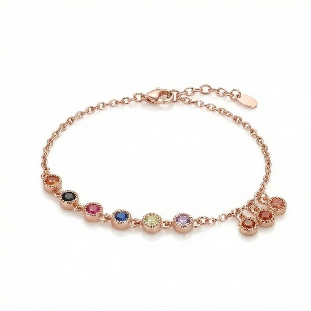925 Sterling Silver Rose Gold Plated Rainbow Bezel Station Bracelet Jewellery : AG0202-98