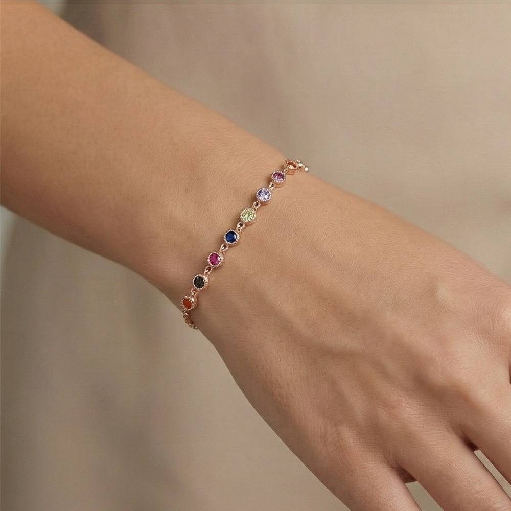 925 Sterling Silver Rose Gold Plated Rainbow Bezel Station Bracelet Jewellery : AG0202-98