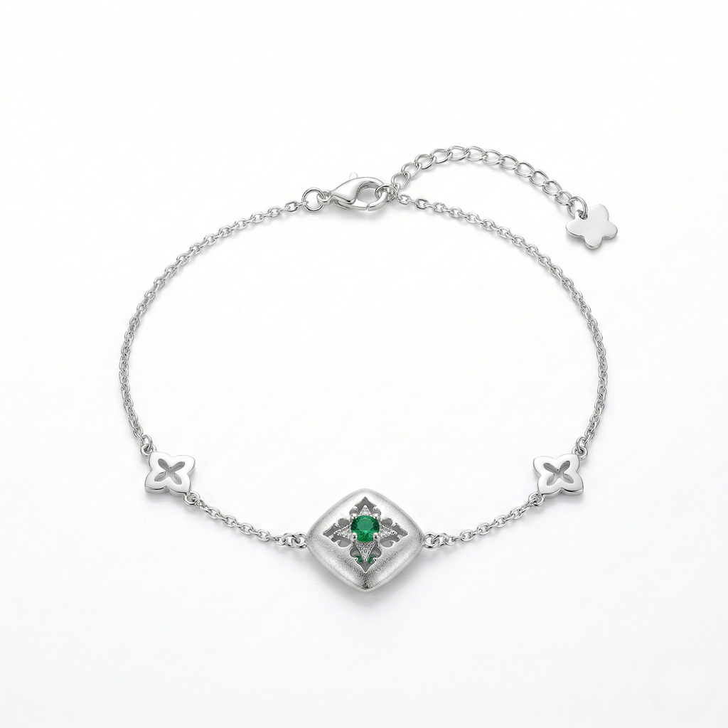 Luxe Collection - Geometric Emerald Green Centerpiece Chain Bracelet Jewellery For Women : AGBR0203004