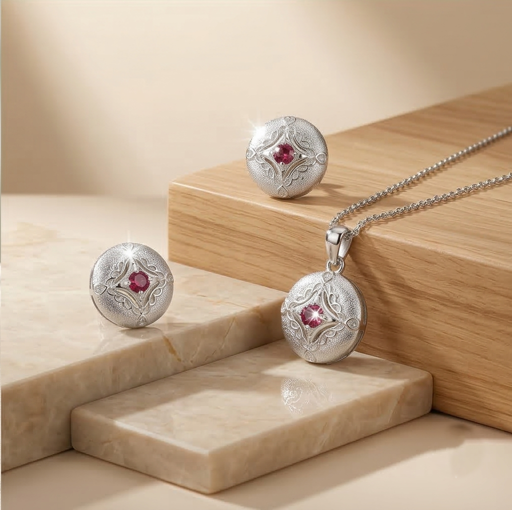 Luxe Collection - Vintage Round Filigree Pendant Necklace And Stud Earrings Jewellery Set For Women : AGCPS0203011