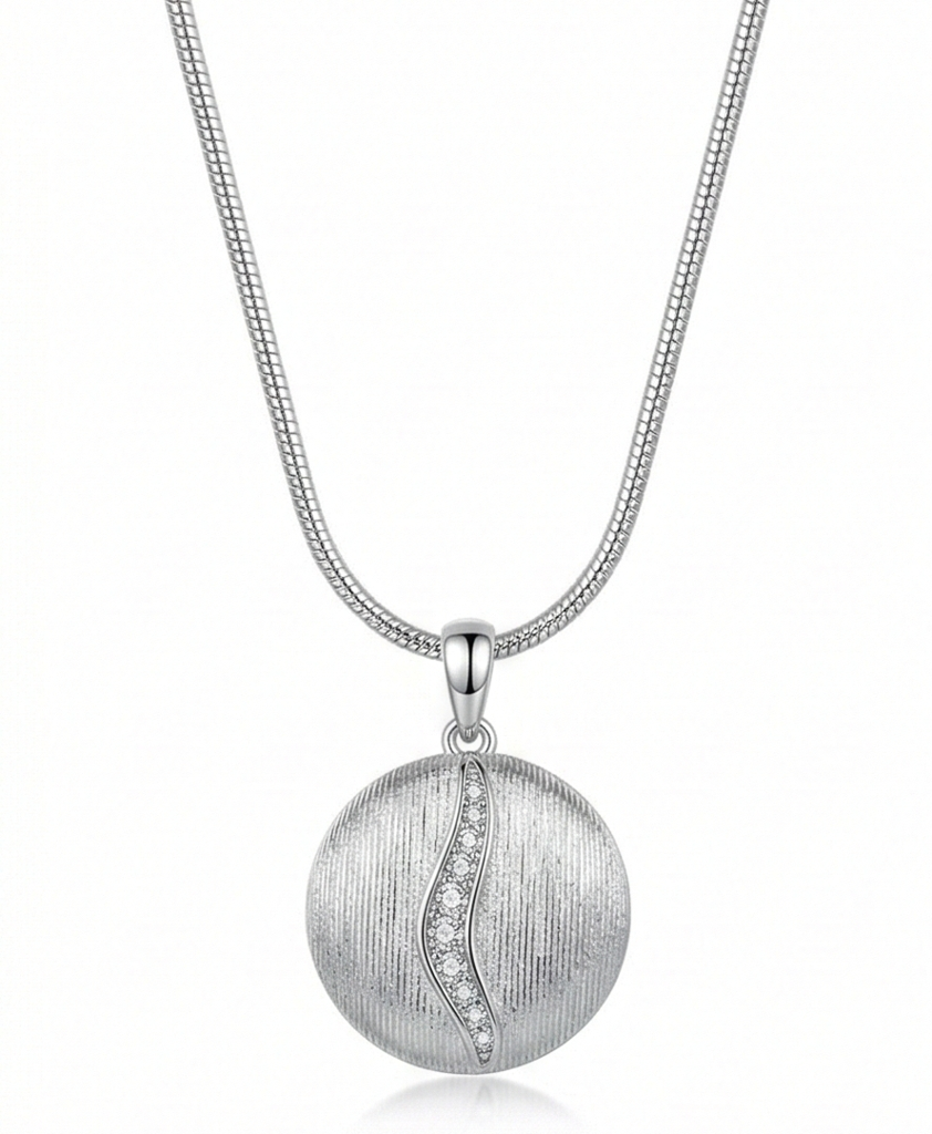 Luxe Collection - Round Textured Disc Pendant Necklace High Polish Finish Statement Jewellery : AGDk0203014