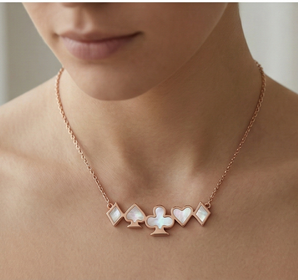 Luxe Collection - Rose Gold Plated Playing Card Suits Necklace Women'S Jewellery : AGDk0203021-1