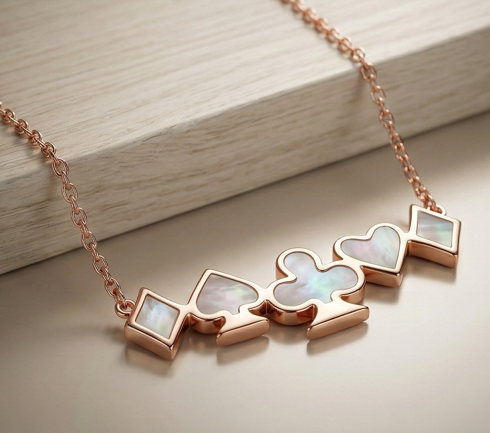 Luxe Collection - Rose Gold Plated Playing Card Suits Necklace Women'S Jewellery : AGDk0203021-1