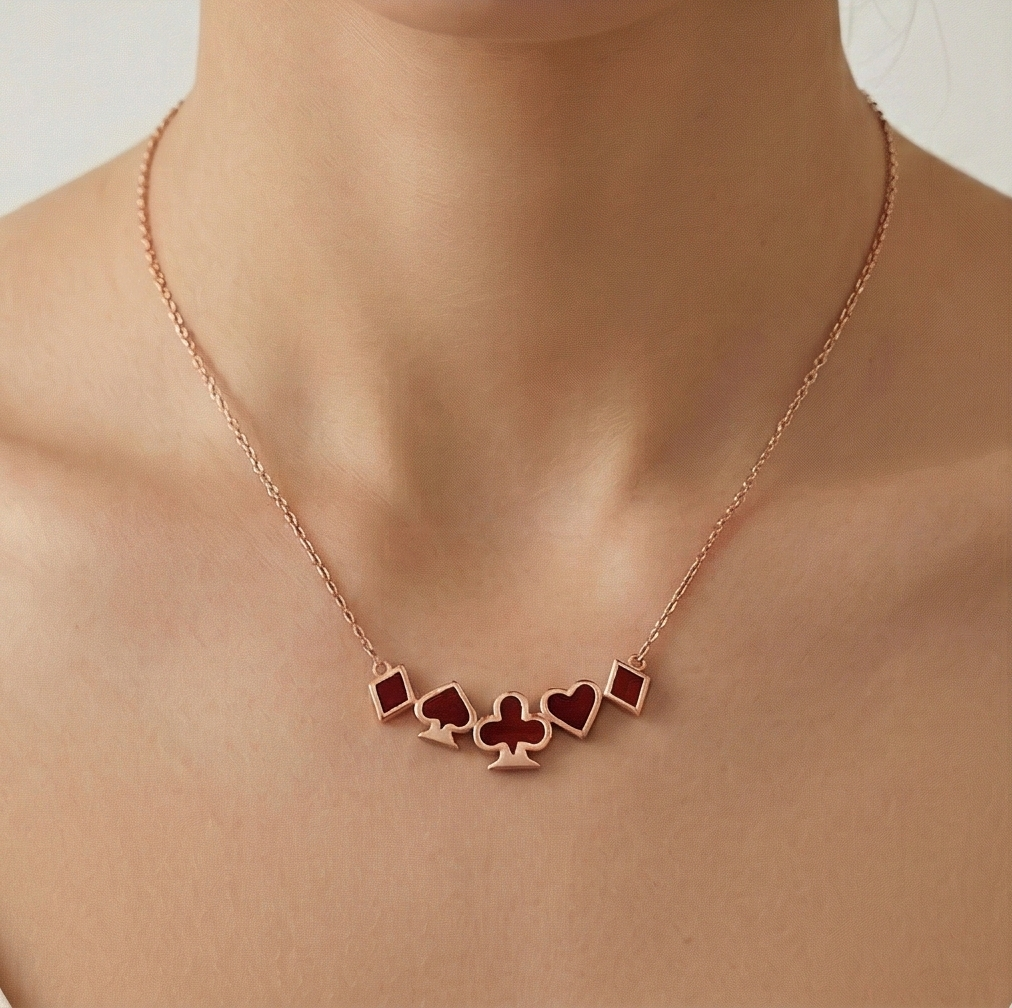 Luxe Collection - Rose Gold Plated Playing Card Suits Necklace Women'S Jewellery : AGDk0203021
