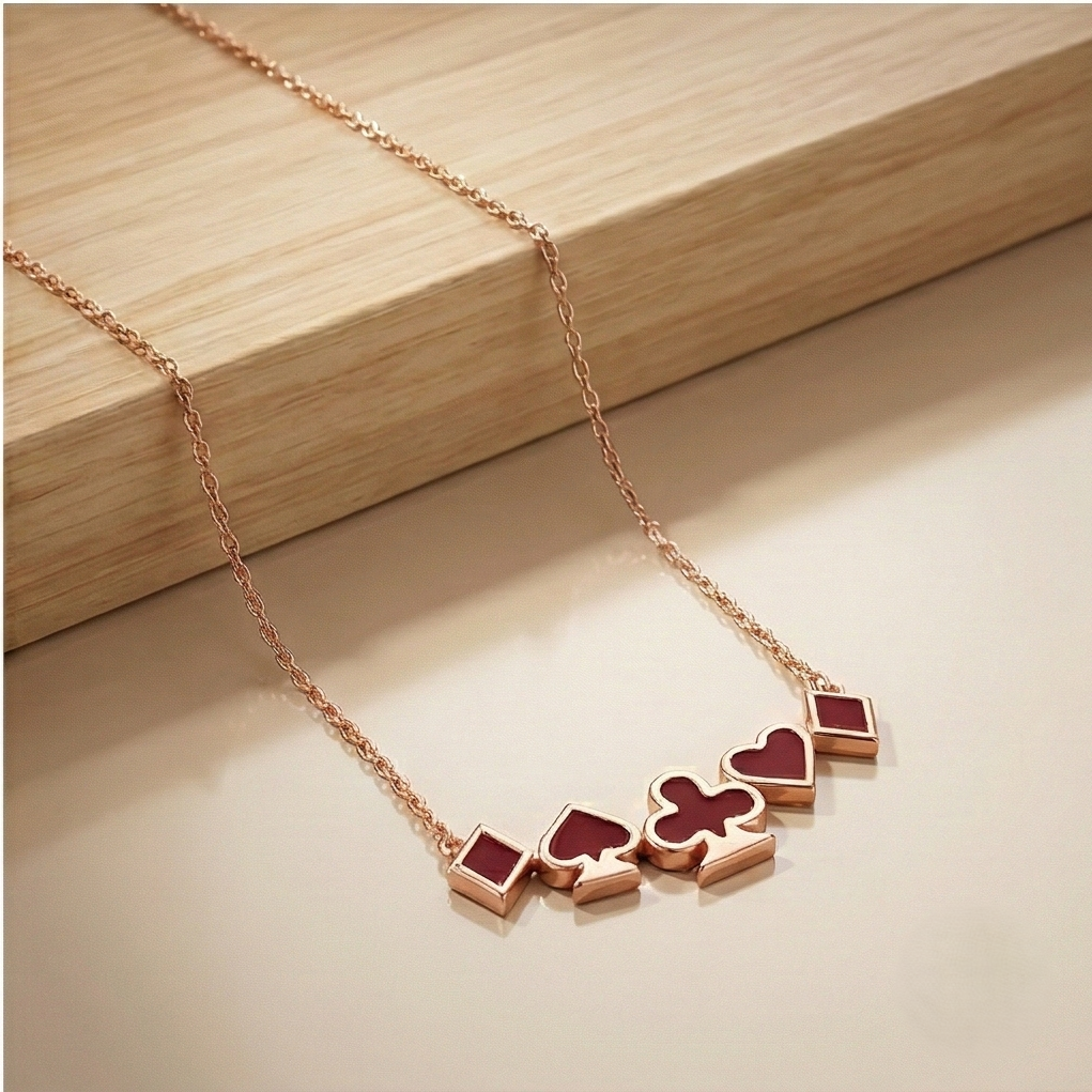Luxe Collection - Rose Gold Plated Playing Card Suits Necklace Women'S Jewellery : AGDk0203021