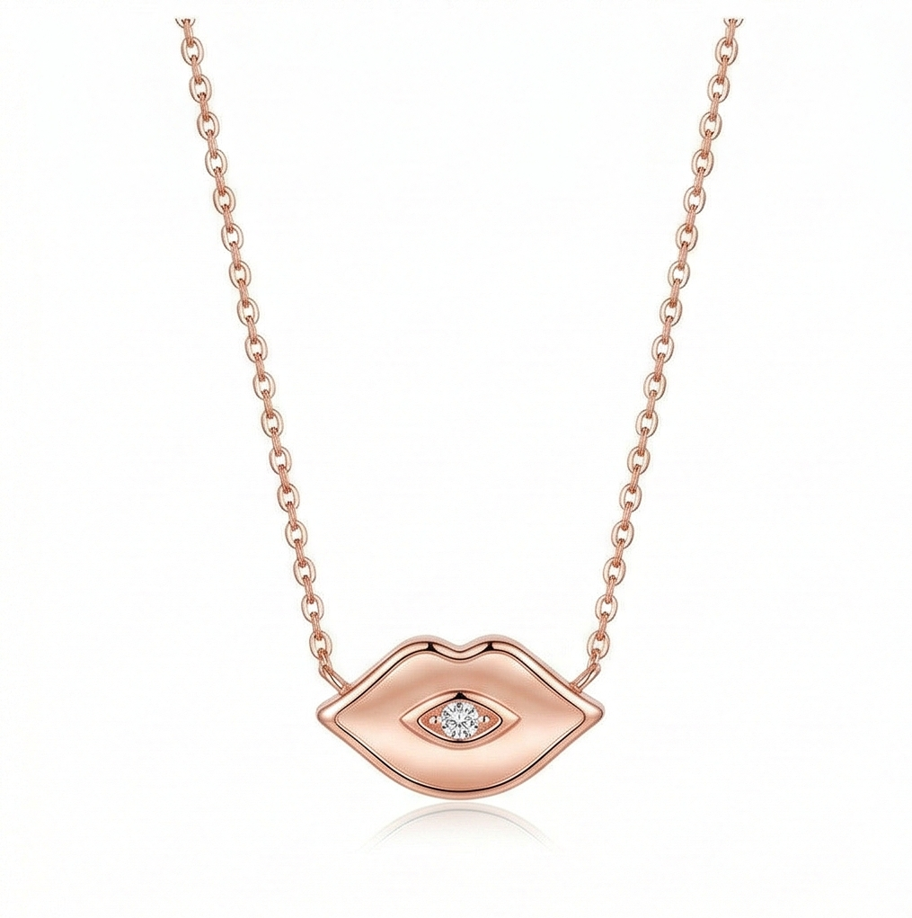 Luxe Collection - Rose Gold Plated Lips Evil Eye Necklace Quirky Jewellery : AGDk0203024-1