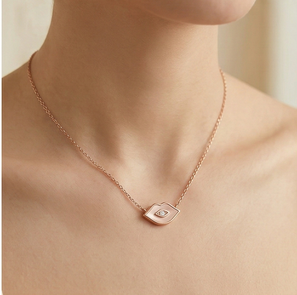 Luxe Collection - Rose Gold Plated Lips Evil Eye Necklace Quirky Jewellery : AGDk0203024-1