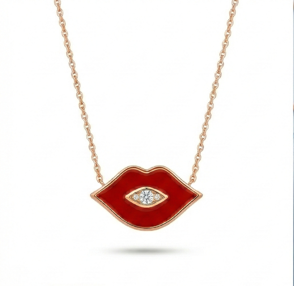 Luxe Collection - Rose Gold Plated Lips Evil Eye Necklace Quirky Jewellery : AGDk0203024