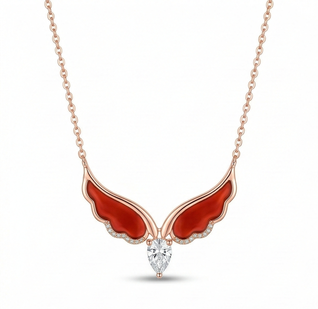 Luxe Collection - Red Wing Teardrop Pendant Necklace Rose Gold Finish - Premium 925 Silver Fine Jewellery For Wo : AGDk0203050