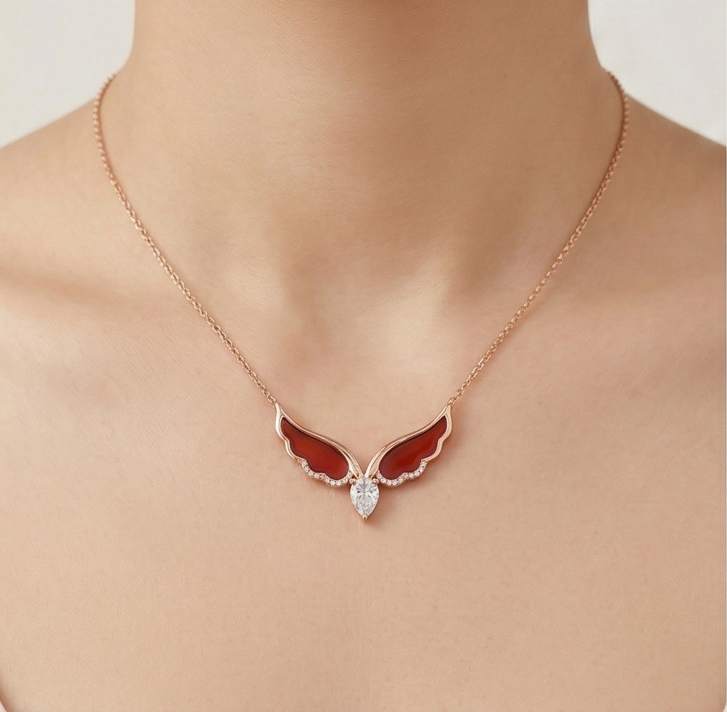 Luxe Collection - Red Wing Teardrop Pendant Necklace Rose Gold Finish - Premium 925 Silver Fine Jewellery For Wo : AGDk0203050