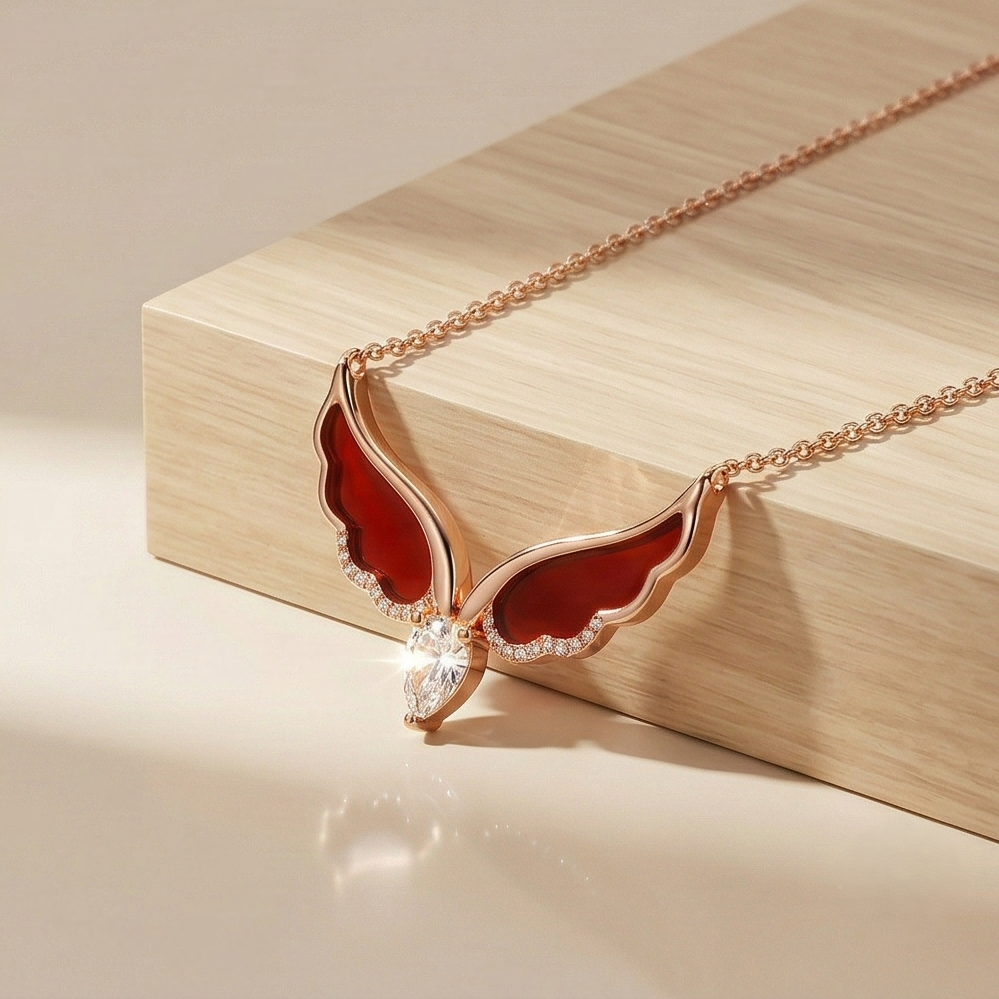 Luxe Collection - Red Wing Teardrop Pendant Necklace Rose Gold Finish - Premium 925 Silver Fine Jewellery For Wo : AGDk0203050
