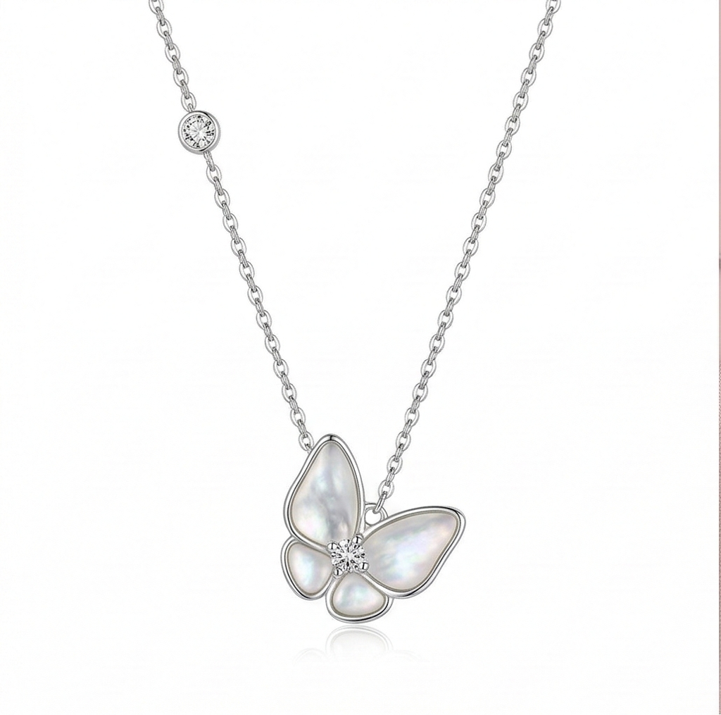Luxe Collection - Delicate Butterfly Pendant Necklace High Polish Rhodium - Premium 925 Silver Fine Jewellery : AGDk0203057