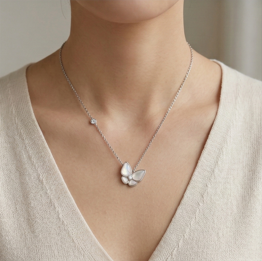 Luxe Collection - Delicate Butterfly Pendant Necklace High Polish Rhodium - Premium 925 Silver Fine Jewellery : AGDk0203057