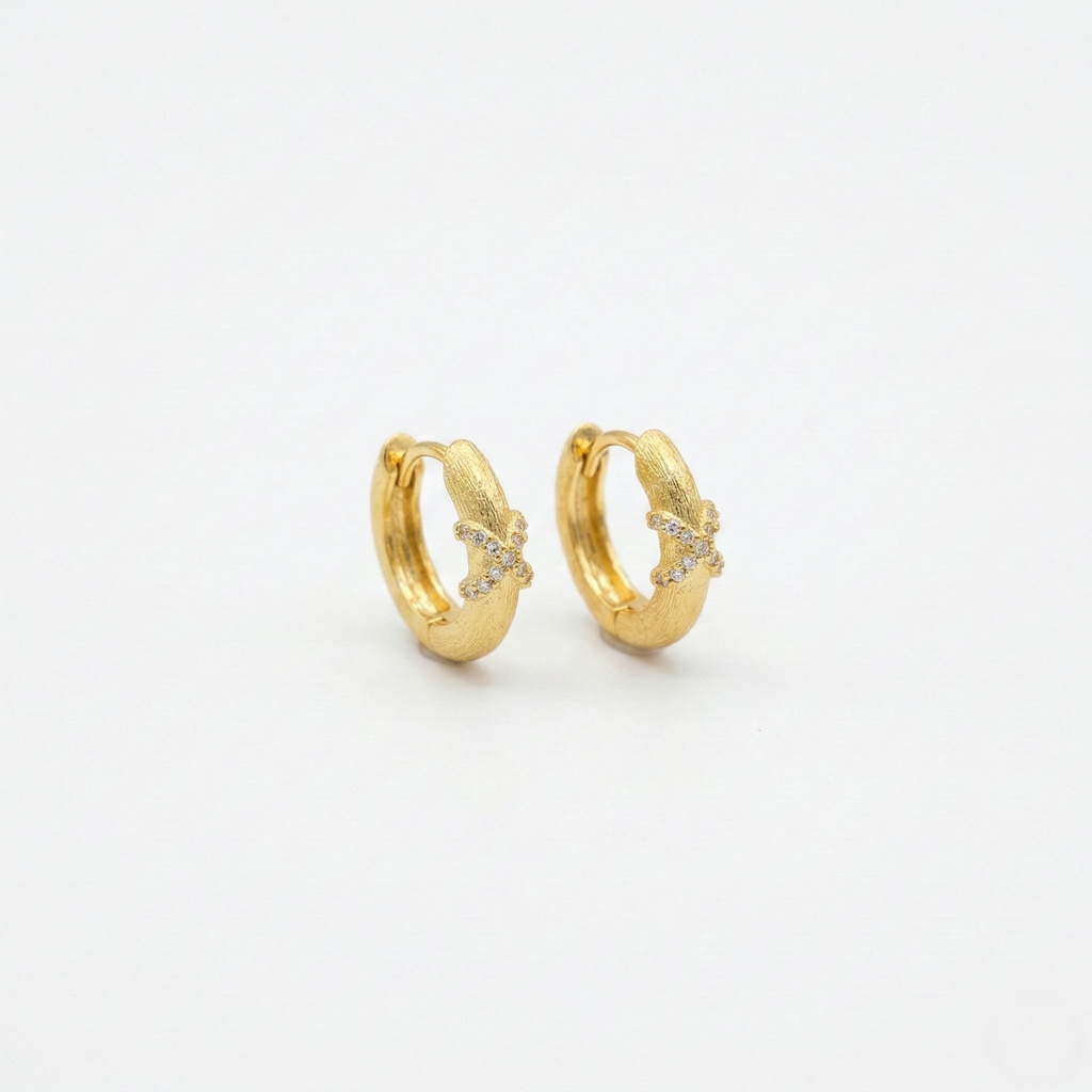 Luxe Collection - Textured Criss-Cross Hoop Earrings Yellow Gold Finish - Premium 925 Silver Fine Jewellery For  : AGER0203010