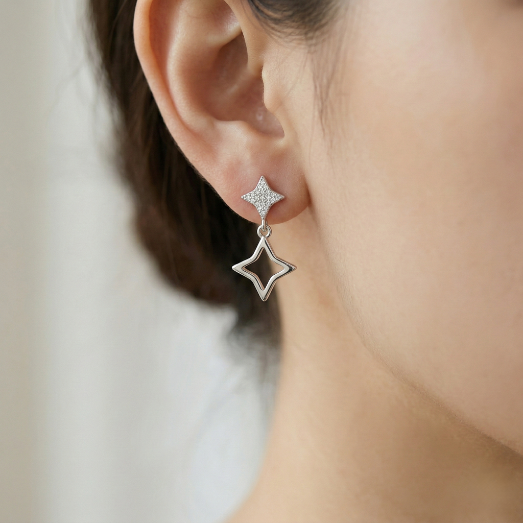 GIAME Luxe Collection - High Polish Open Star Drop Earrings Jewellery For Women
