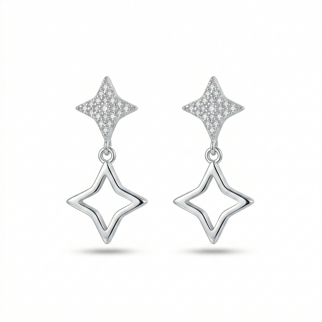 Luxe Collection - High Polish Open Star Drop Earrings Jewellery For Women : AGER0203041-225