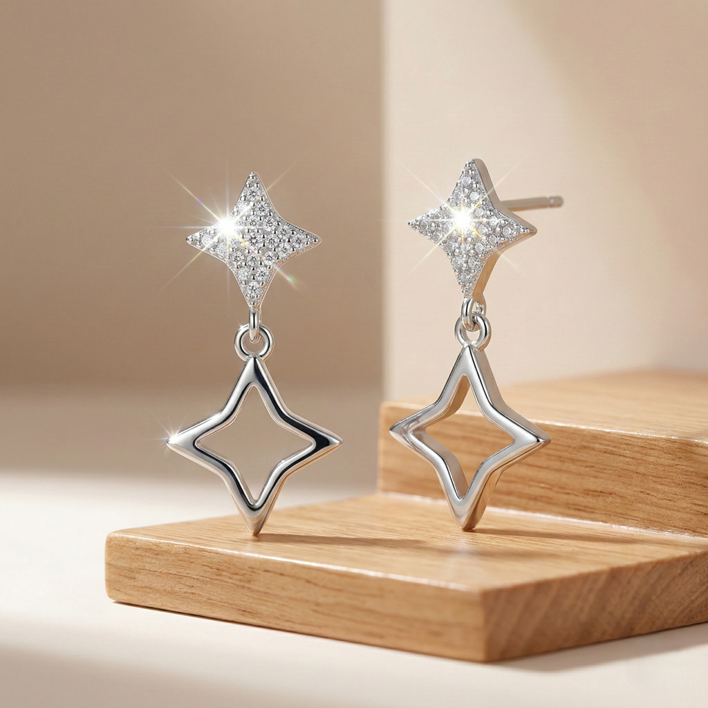 Luxe Collection - High Polish Open Star Drop Earrings Jewellery For Women : AGER0203041-225
