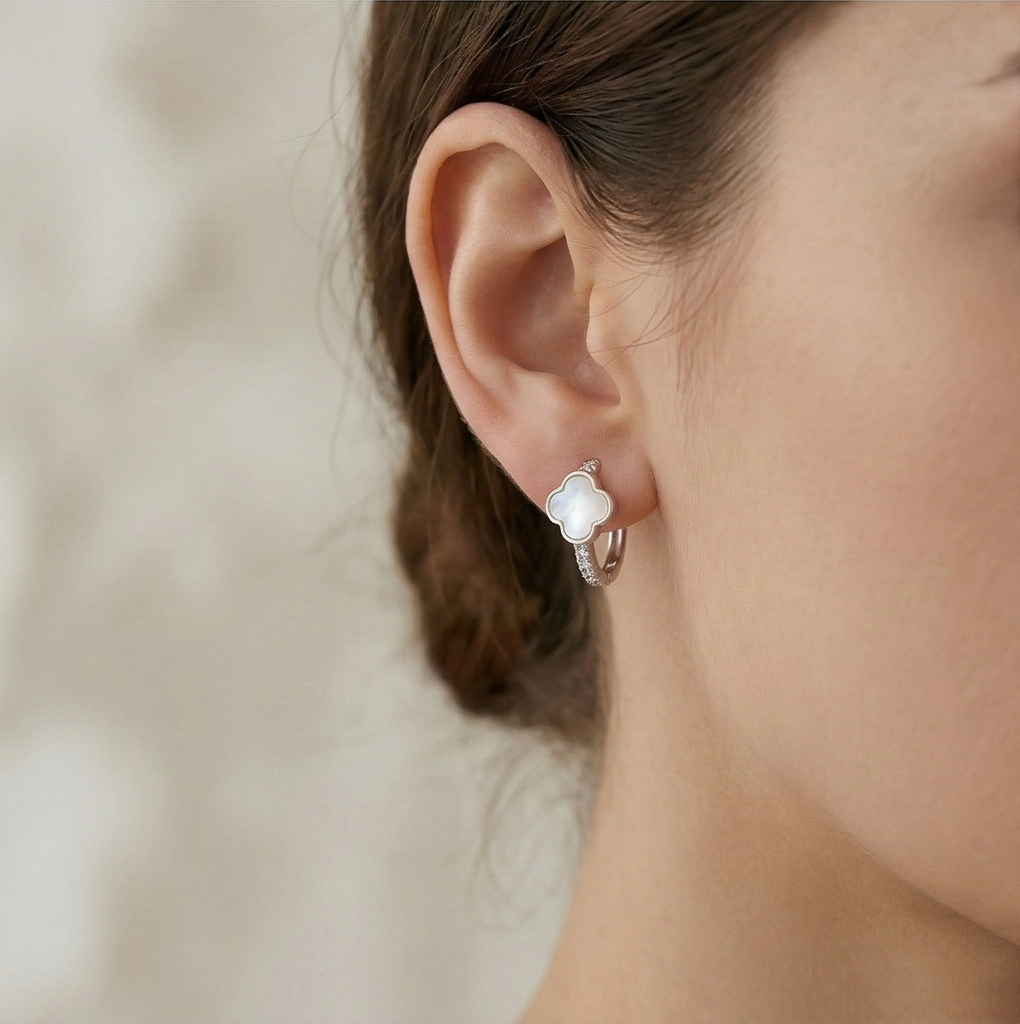 Luxe Collection - High Polish Mop Clover Drop Hoop Earrings Jewellery For Women : AGER0203059