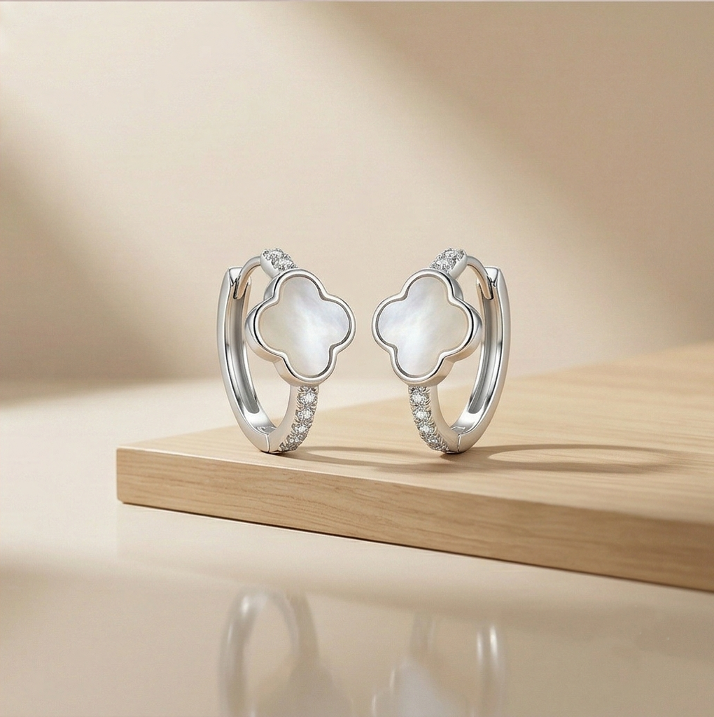 Luxe Collection - High Polish Mop Clover Drop Hoop Earrings Jewellery For Women : AGER0203059