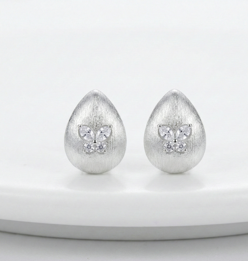 Luxe Collection - Brushed Teardrop Butterfly Stud Earrings Matte Finish Luxe Jewellery For Women : AGER0203074