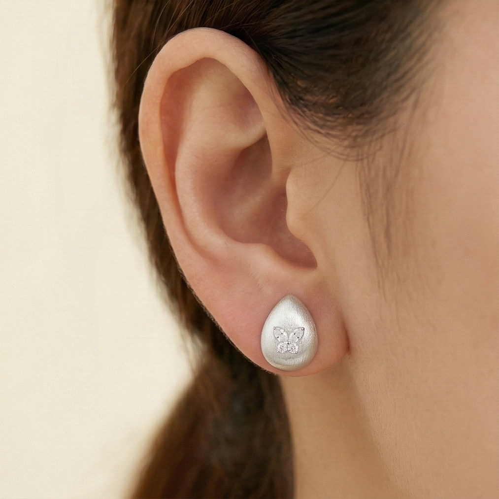 Luxe Collection - Brushed Teardrop Butterfly Stud Earrings Matte Finish Luxe Jewellery For Women : AGER0203074