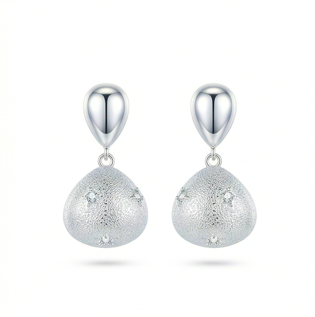Luxe Collection - Textured Teardrop Dangle Earrings Rhodium Finish Statement Jewellery For Women : AGER0203081