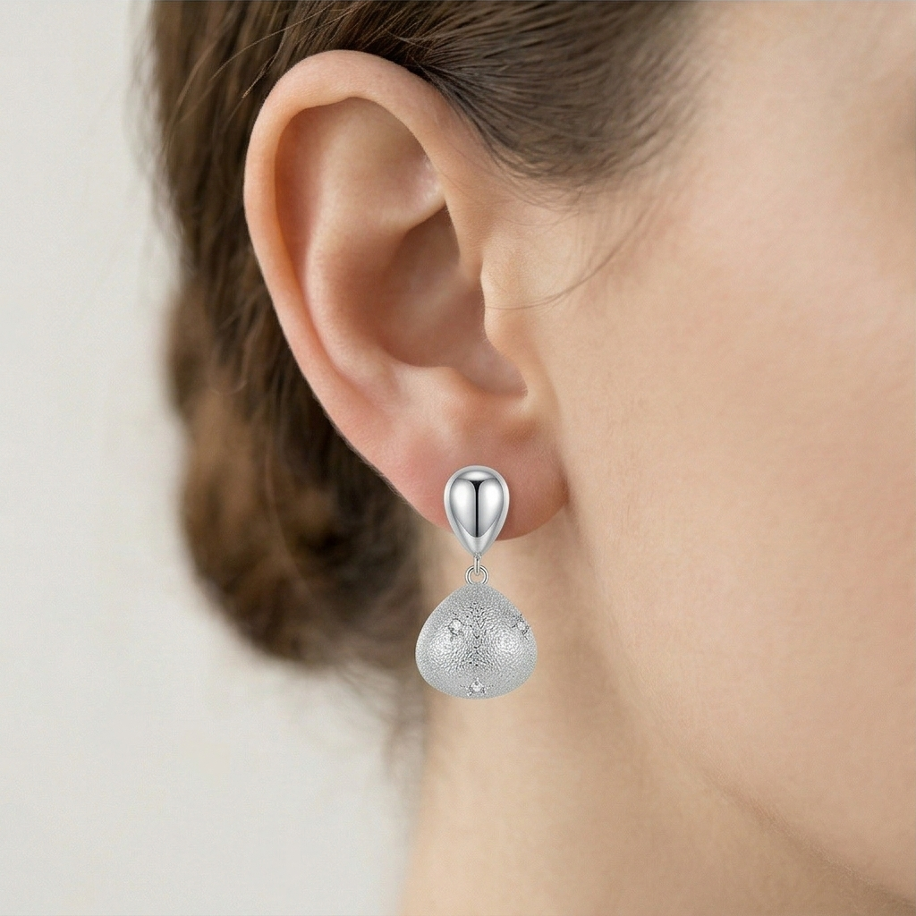 Luxe Collection - Textured Teardrop Dangle Earrings Rhodium Finish Statement Jewellery For Women : AGER0203081