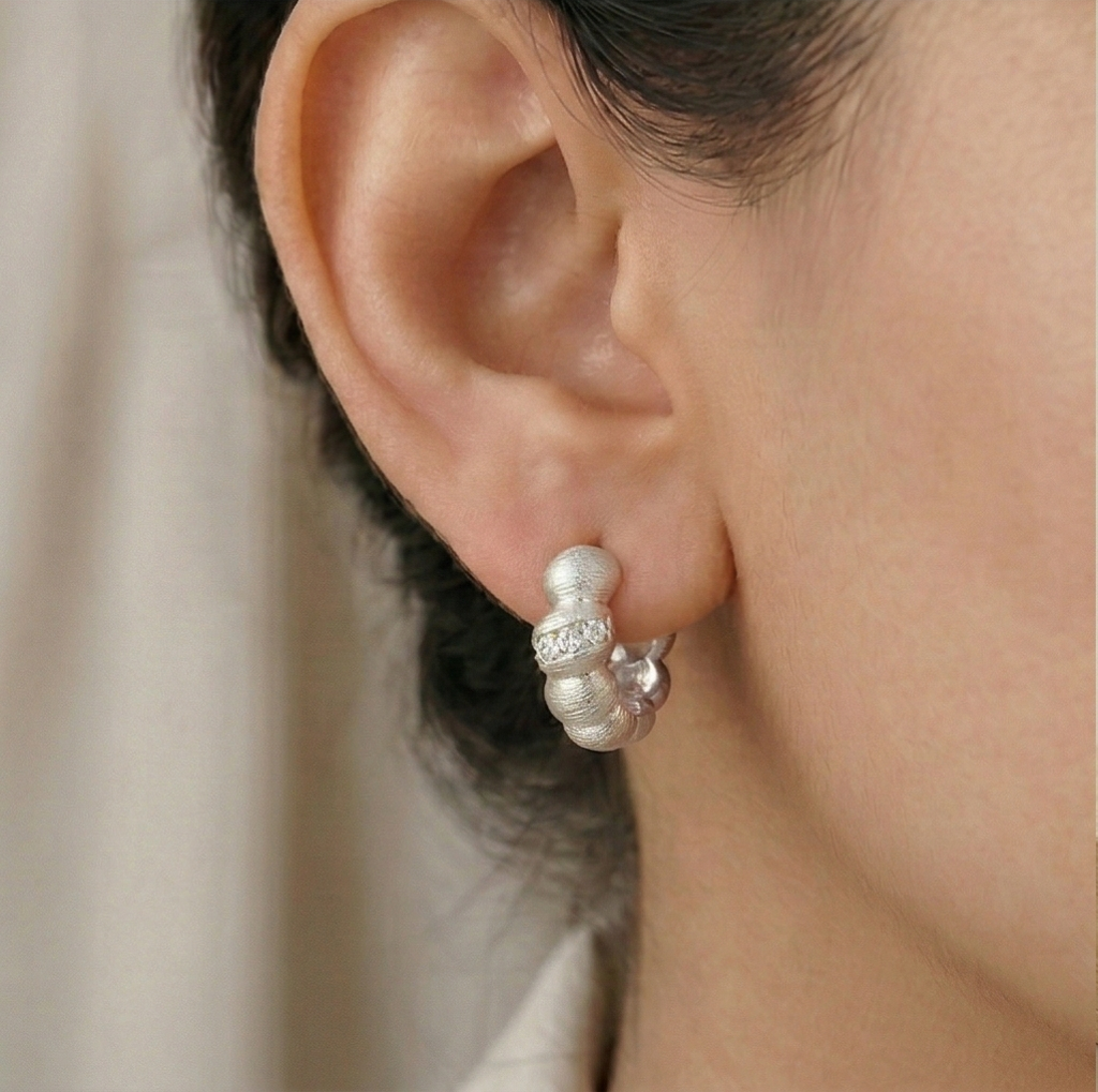 Luxe Collection -Textured Beaded Huggie Hoop Earrings Jewellery For Women : AGER0203089-1