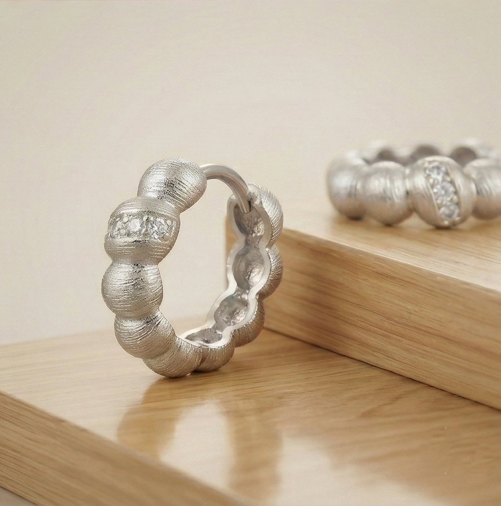 Luxe Collection -Textured Beaded Huggie Hoop Earrings Jewellery For Women : AGER0203089-1