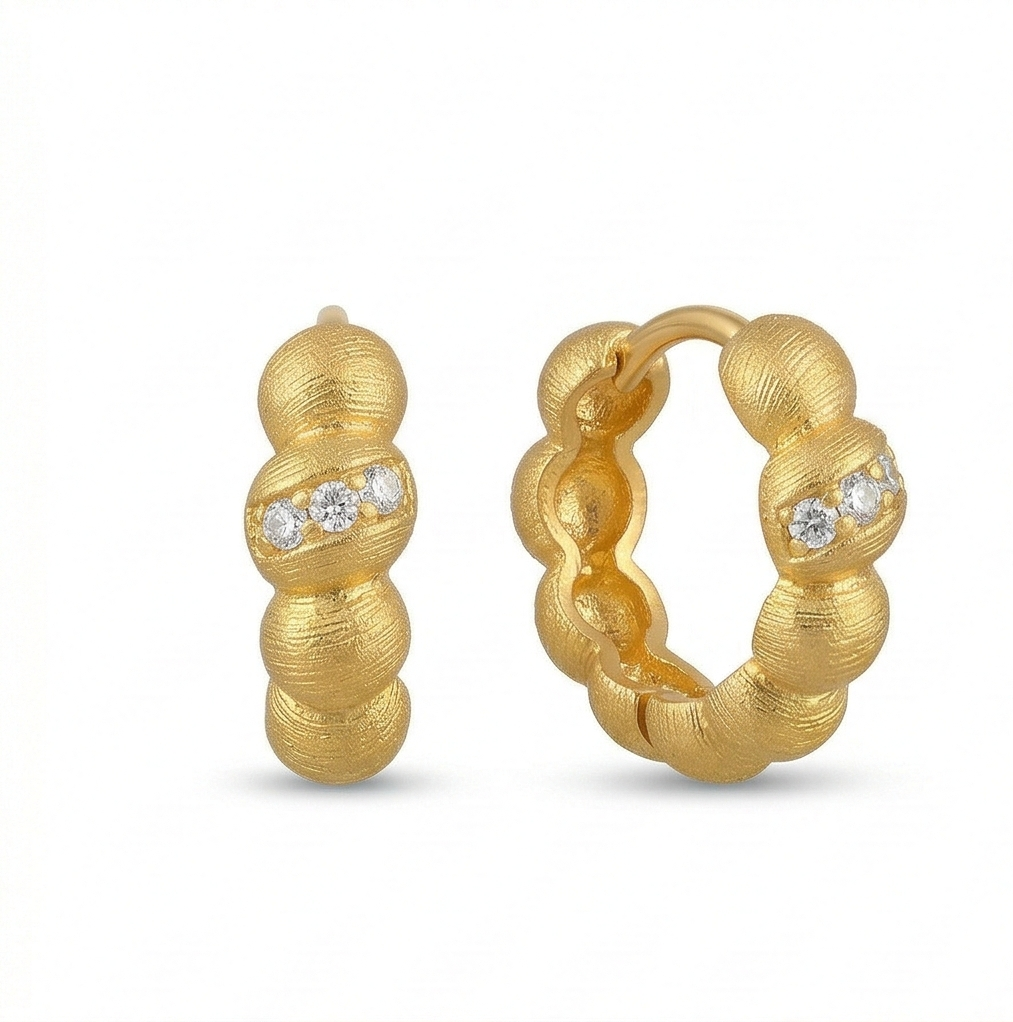 Luxe Collection -Textured Beaded Huggie Hoop Earrings Jewellery For Women : AGER0203089