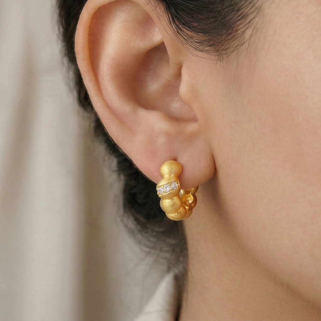 Luxe Collection -Textured Beaded Huggie Hoop Earrings Jewellery For Women : AGER0203089